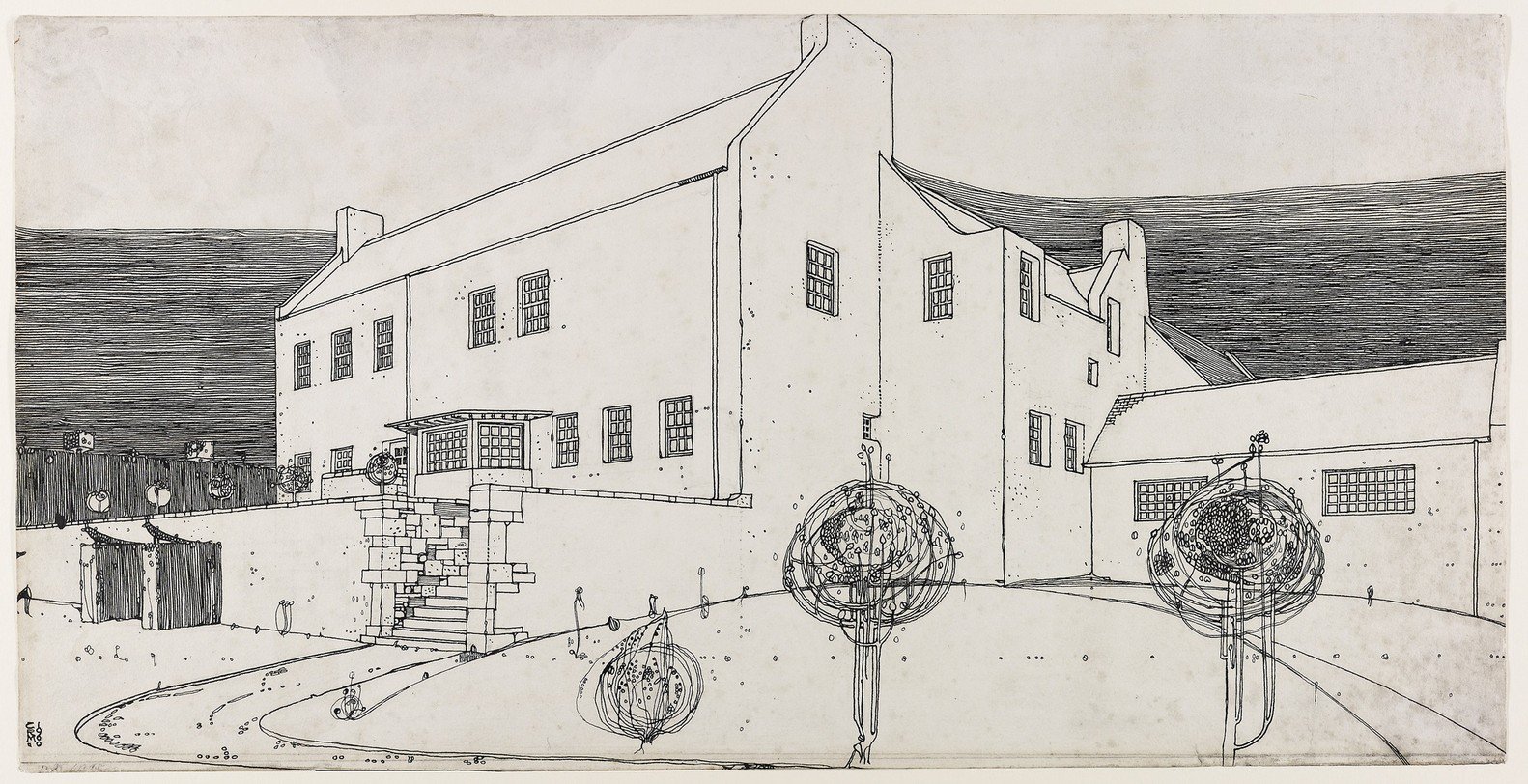 Drawing of a house near Glasgow designed by Mackintosh