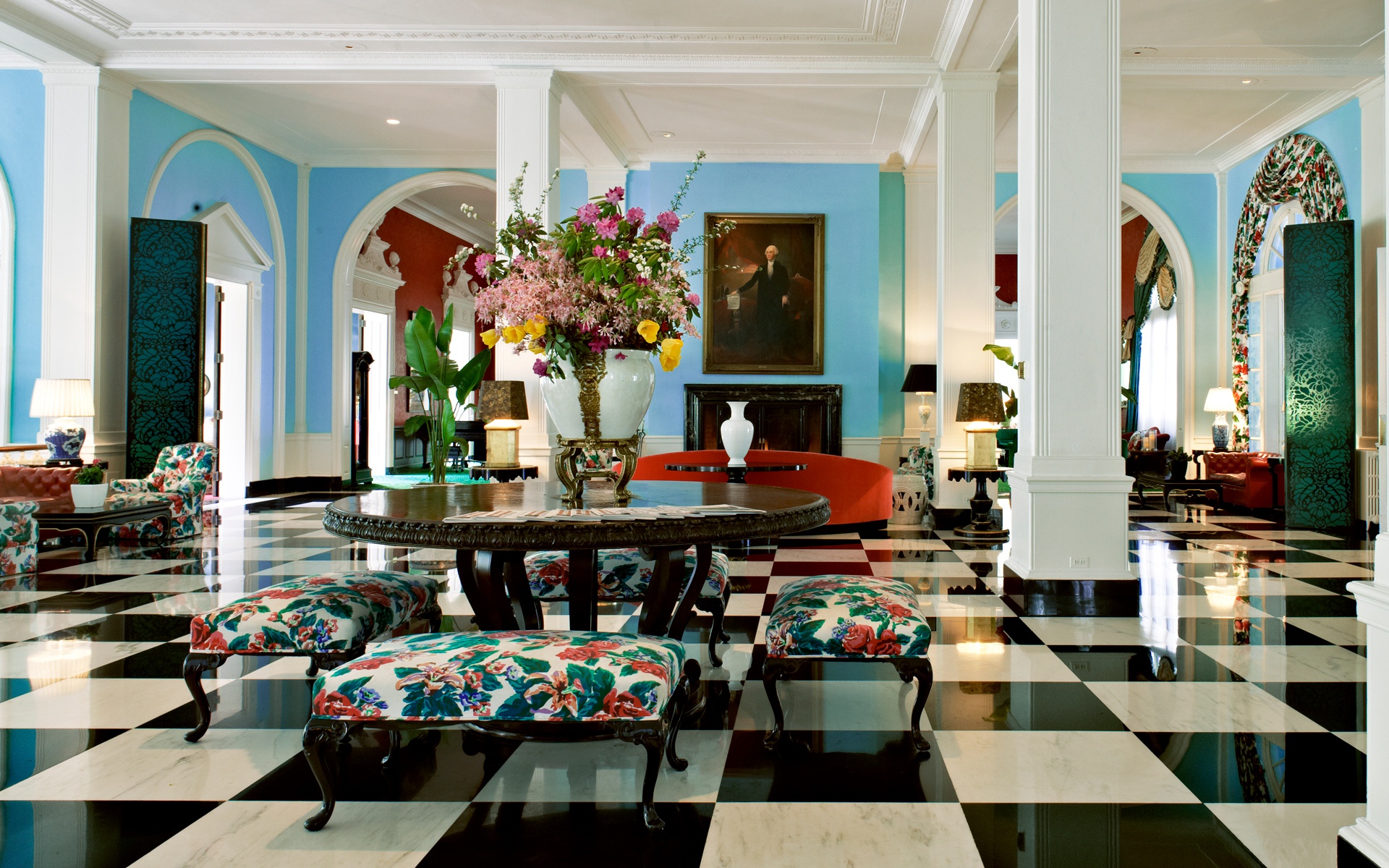 Upper Lobby of the Greenbrier Resort, Greenbrier County, West Virginia, by Dorothy Draper