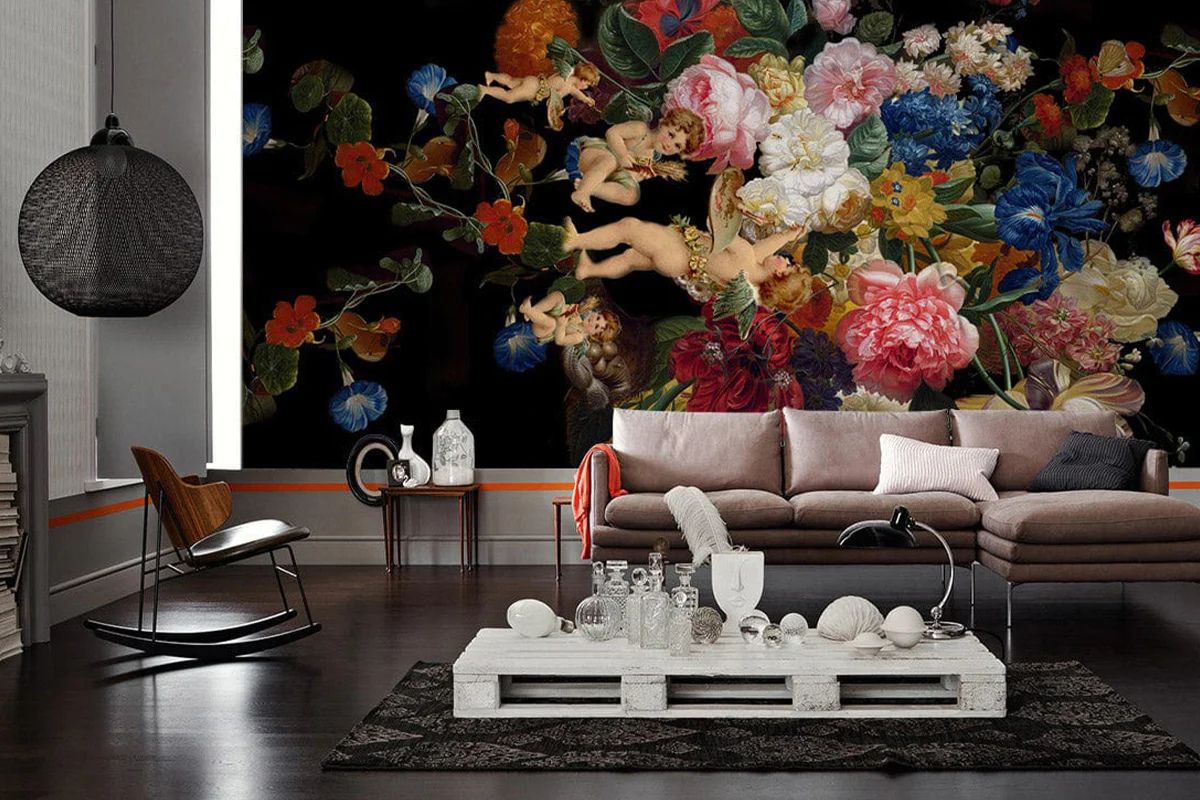 The best bold wallpapers use contrast heavily, like this floral on black design
